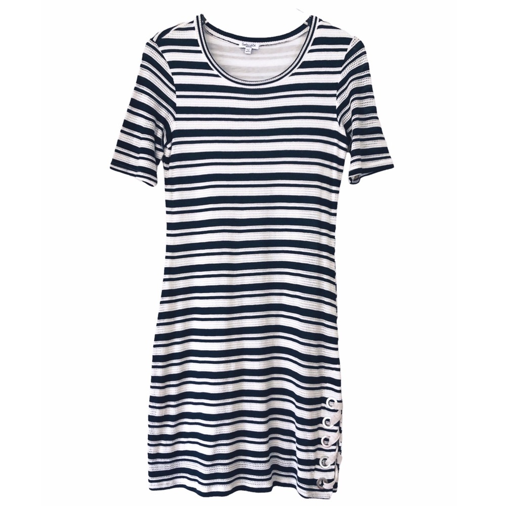 Splendid | Navy White Stripe Short Sleeve Dress Medium Nautical Coastal